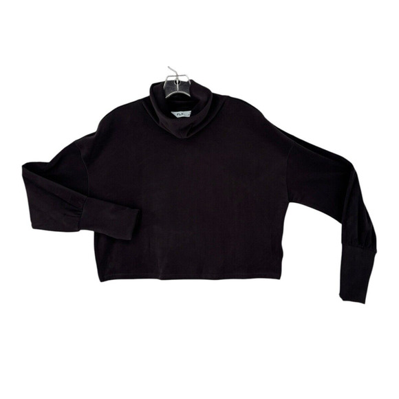 FLX Cropped Microfleece Top Raglan Sleeve Black Thumbholes Stretch Lounge Medium - Picture 1 of 8